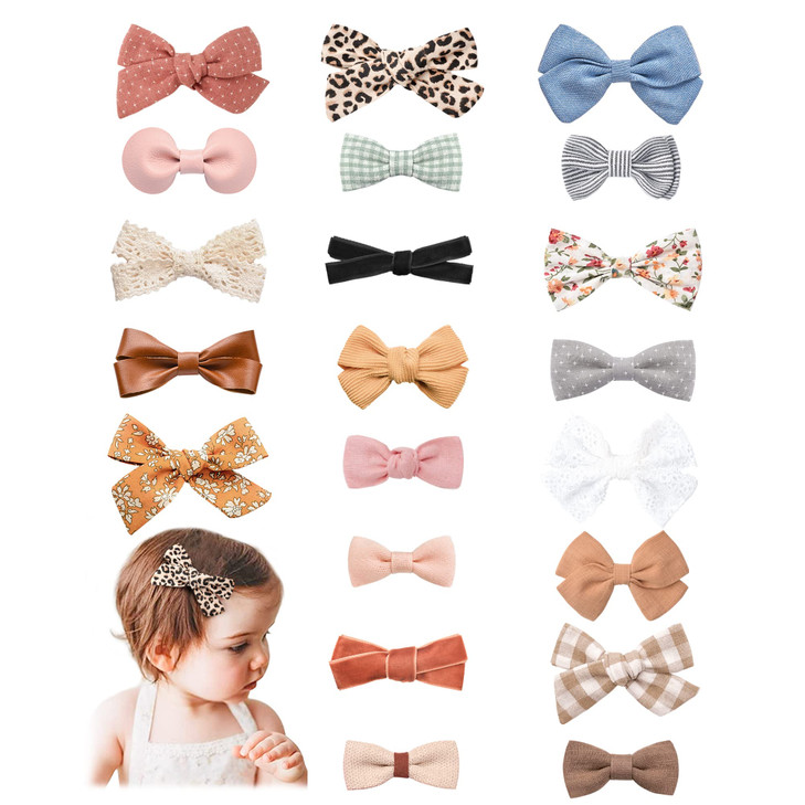Jesries 21 Pack Baby Girls Hair Clips Bows Fully Lined Non Slip Barrettes for Fine Handmade Hair Accessories for Newborn