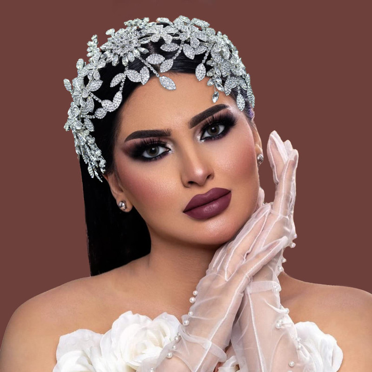 WONRLUA Wedding Headpiece for Bride Rhinestone Bridal Headband Bridal Hair Accessories with Alloy Leaf