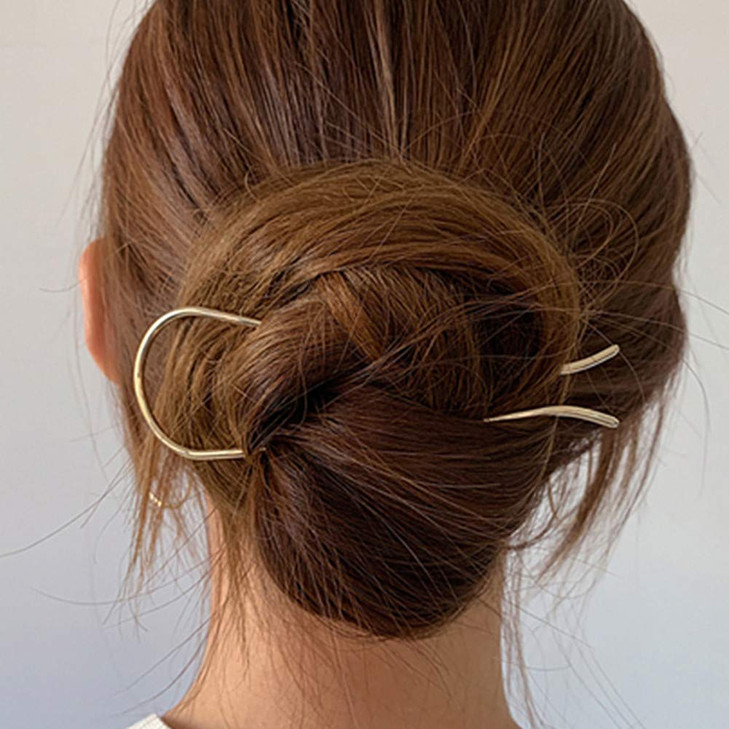 HYFEEL Metal Hair Fork 46 inch Simple U Shape Updo Hair Sticks Alloy Goldplated 2 Prong Bun Hair Pins Clips Grips for Wo