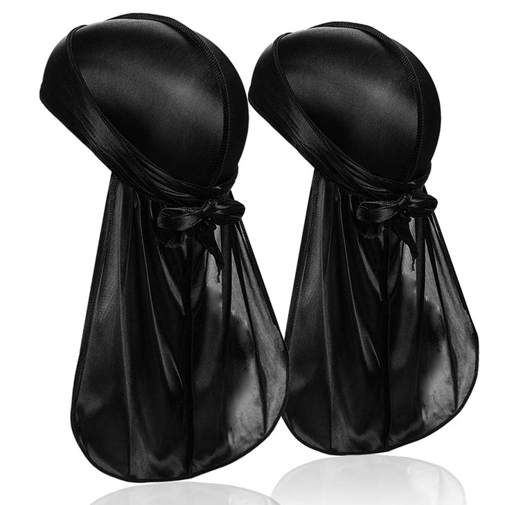 DACKRITO 2 Pieces Silky Durag Pack for Men Women Premium Satin Doo Rag Headwrap with Long Tail for 360 Waves