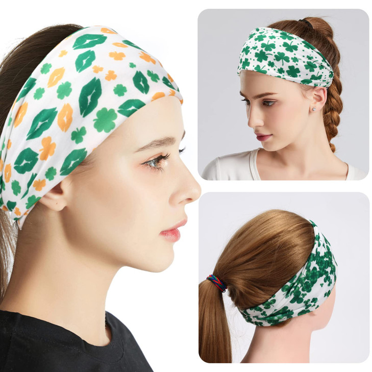 6 Pack St Patricks Day Headbands Green Shamrock Hairbands for Women Men No Slip Sweat Wicking Workout Headband for Yoga