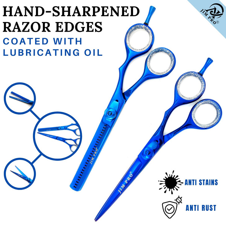 JIM PRO Hair Cutting Scissors Set Professional Hairdressing Shears Kit Dark Blue Hair Trimming Shears Barber Thinning Sc