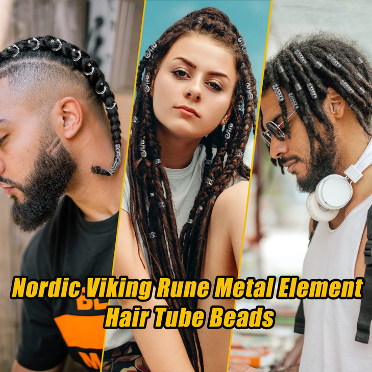 152PCS Vikings Hair Jewelry Norse Runes Tube Beads Metal Clips Cuffs Rings Accessories for Braids Dreadlocks Beads for B