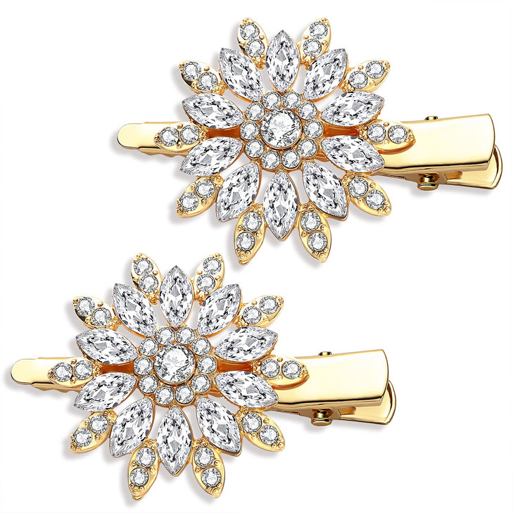 Crystal Hair Clips Large Sparkle Rhinestone Flower Design Alligator Metal Clip NonSlip Floral Duckbill Hairpins Bling Fr