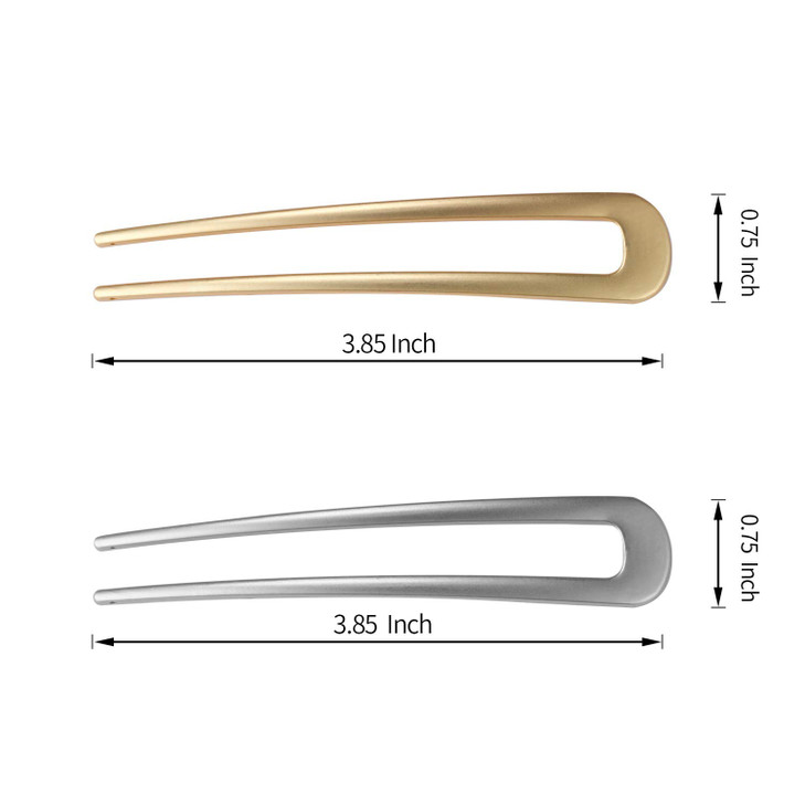 FRDTLUTHW Large French Hair Pins Metal UShaped Hair Stickspack of 2 GoldSilver