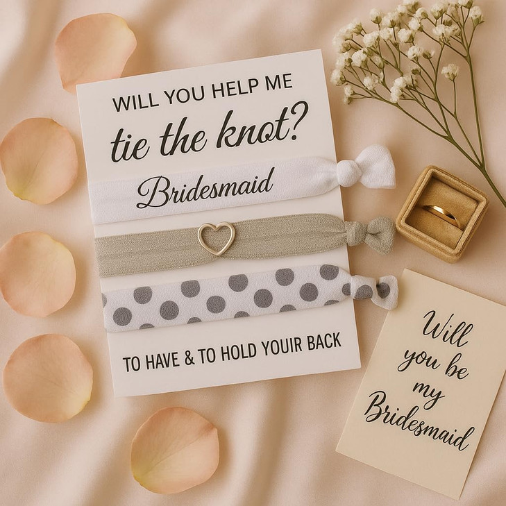 Bridesmaid Proposal Hair Tie Set  3pc No-Crease Elastic Bands with Heart Charm, Will You Help Me Tie the Knot Bridesmaid Gift for Wedding Party or B online at globaldelivered