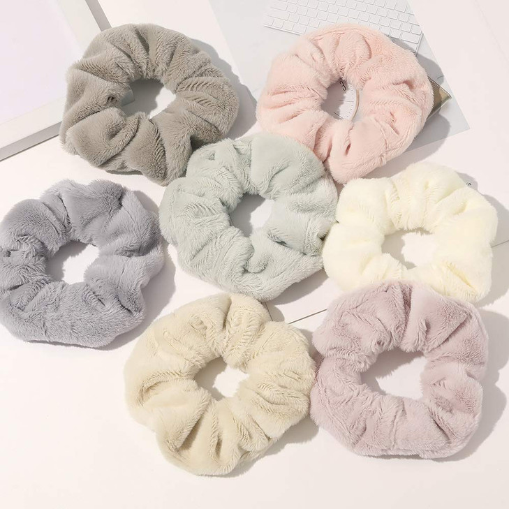 7 Pcs Big Hair Drying Scrunchies Thick Fuzzy Scrunchy Frizz Free Scrunchies Hair Light Bobbles Ropes Traceless Faux Fur