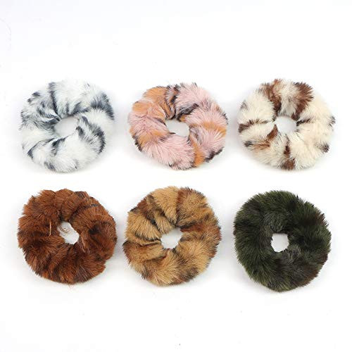 Pack of 6 Faux Ru Furry Scrunchies Fur Hair Bands Wristband Hair Rings Women Girl kids Faux Fur Fluffy Ball Hair Band Ro