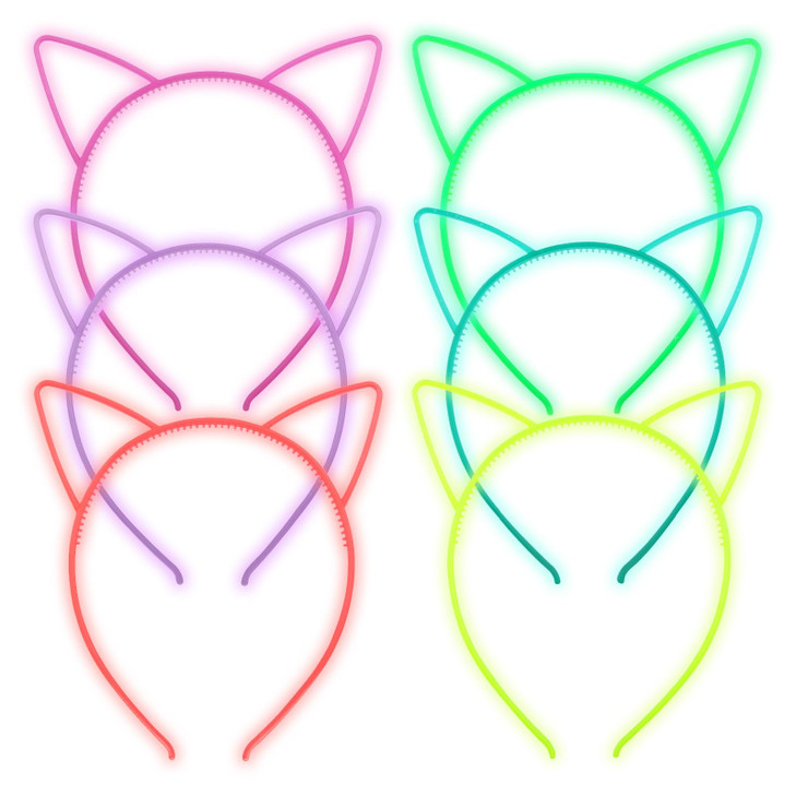 ZIRICHER 6 Colors Cat Headbands Glow in the DarkPlastic Light Up Hair Band Luminous Headband For Girls ChristmasHappy Ne