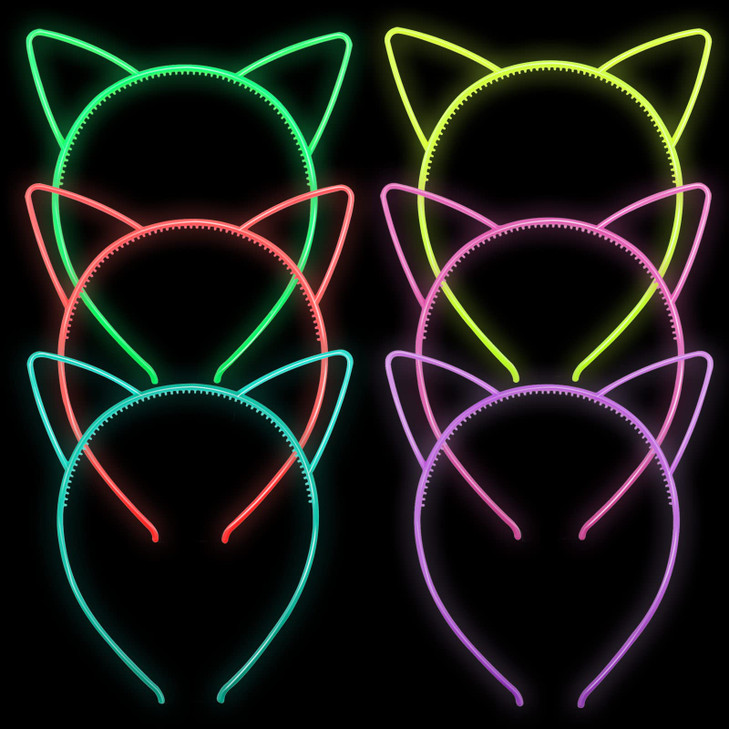 ZIRICHER 6 Colors Cat Headbands Glow in the DarkPlastic Light Up Hair Band Luminous Headband For Girls ChristmasHappy Ne
