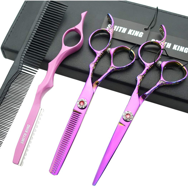 Professional Hair Cutting Scissors Set with Razor Comb CaseHair cutting shears Hair Thinning shears with rose handle 55