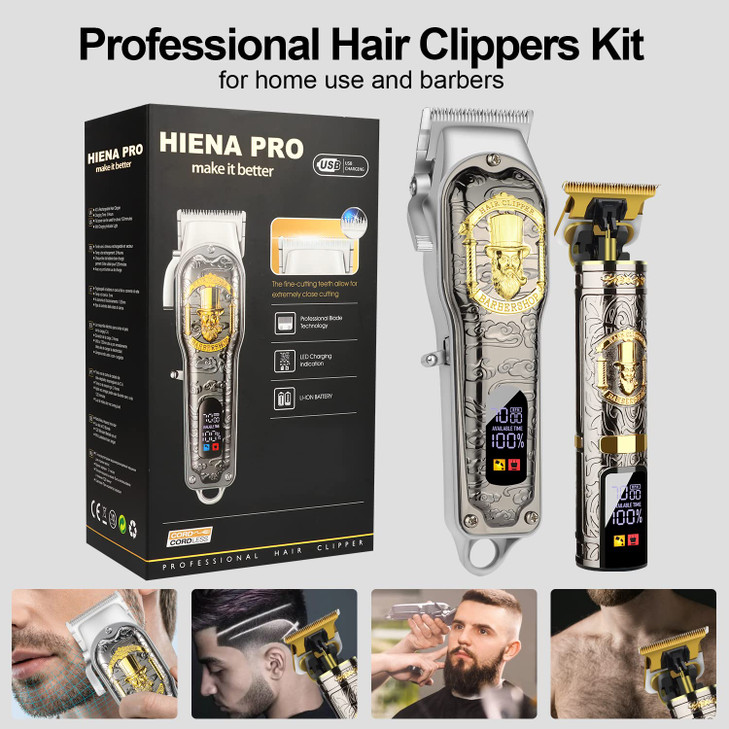 HIENA PRO Hair Clippers for Men TBlade Trimmer Set Men Professional Cordless Rechargeable Barber Hair Clippers Set with