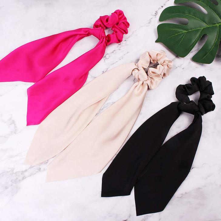 Silk Satin Hair Scrunchies Hair Scarf with Bow Silk Elastic Hair Bands Stripe Printed Hair Bobbles for Ponytail Holder 6