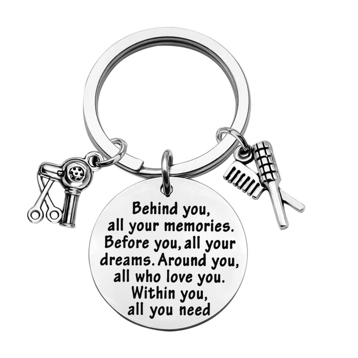 FEELMEM Hair Stylist Gift Cosmetology Graduation Gift Behind You All Memories Before You All Your Dream Keychain Inspira