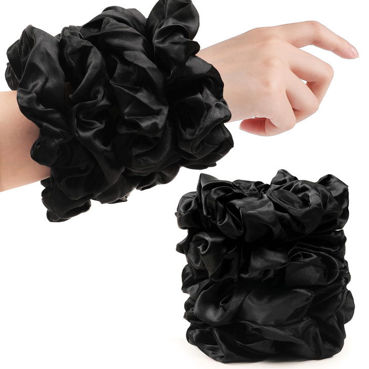 Black Scrunchies Hair Ties for Women Big Satin Scrunchie Exra Large Jumbo Gaint Oversized Cute Scrunchy for Curl Thick H