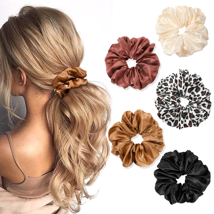 Scrunchies Hair Ties Elastics Bands Ponytail Holder Pack of Neutral Scrubchy Hair Accessories Women Girls Big 4 Color Mi