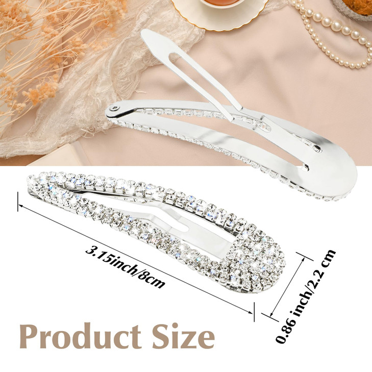 WLLHYF 2Pcs Rhinestone Hair Clips Metal Snap Hairpins Bling Crystal Hair Barrettes Glitter French Barrettes Duckbill Hai