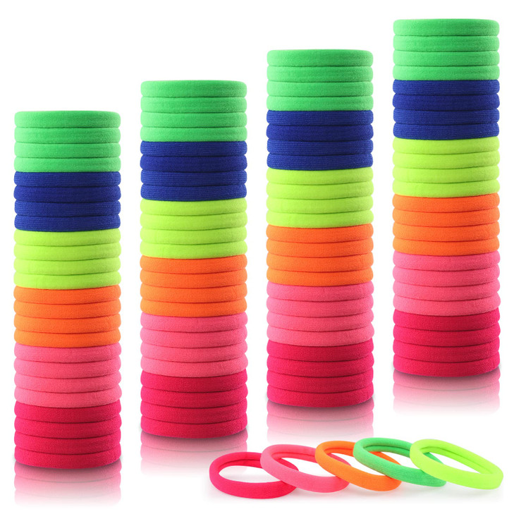 100PCS 2 Inches Fluorescent Hair Ties for Women Girls Sublaga Seamless Thick Fluorescent Hair Band Elastic Hair Ties No