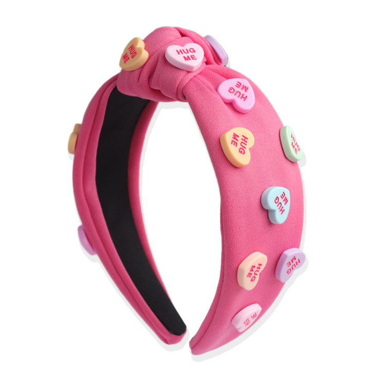HIFANMM Valentines Day Headbands Rose Red Knotted Heart Hair Bands for Women Girls Hearts Candy Charm Hair Accessories N