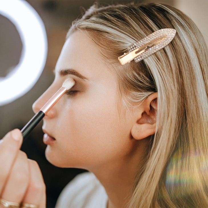 Magicsky 8PCS No Crease Hair ClipsRhinestone No Bend Flat BarrettesDiamond Metal Pin for Makeup BangStyling Tool for Wom