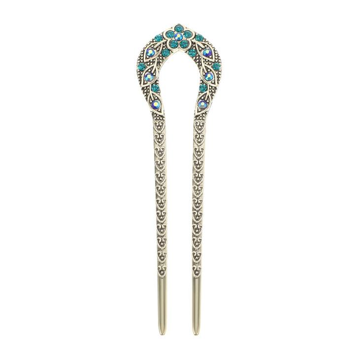 Lurrose Double Prong Hair Pin U Shaped Crystal Chignon HairPin Stick Hairstyle Accessory for Women GirlsBlue