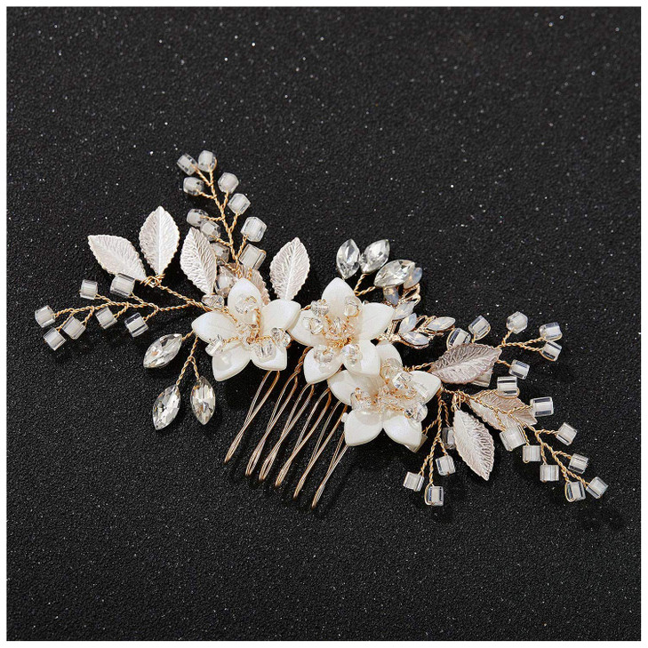 SWEETV Wedding Hair Comb Clip Bridal Crystal Wedding Hair Accessories for Brides and Bridesmaid Gold