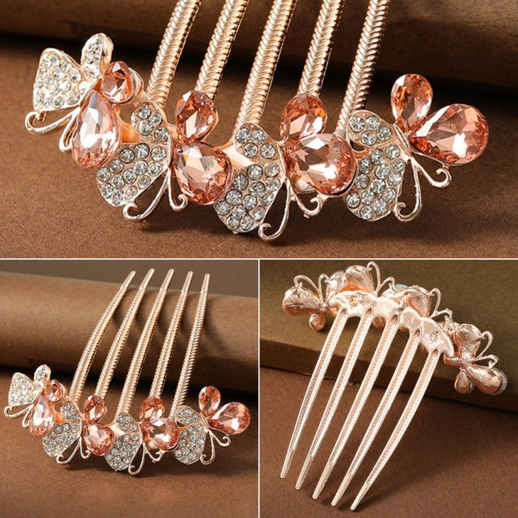 4 PCS Flower Rhinestones Hair Combs Accessories Wedding Crystal Opal Hair Side Combs Long Teeth Slide Hairpins Barrettes