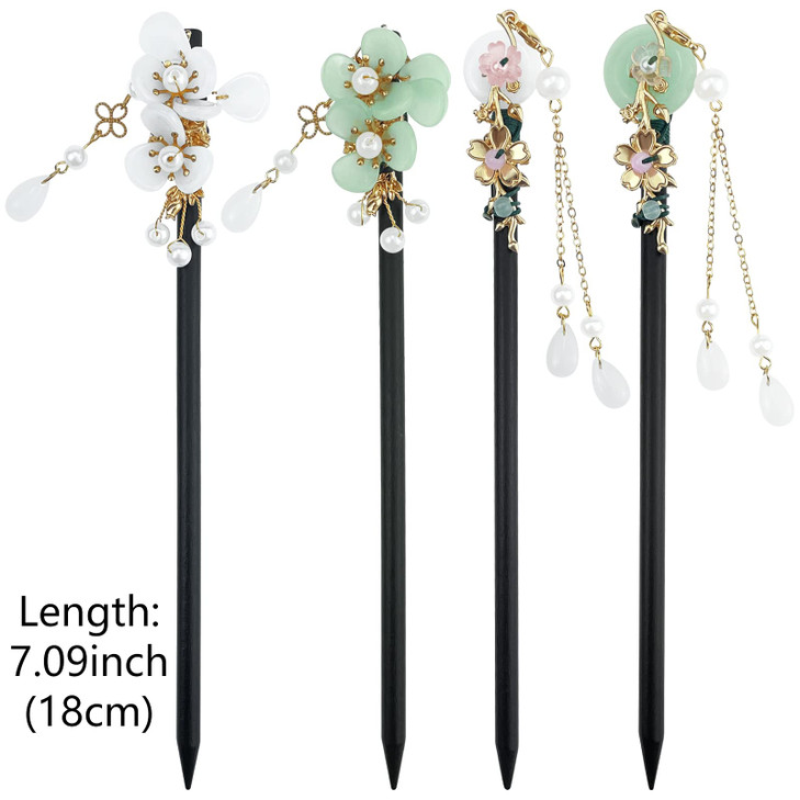 4 Pcs Japanese Chinese Hair Stick Retro Wooden Hairpin Flower Hair Chopsticks Vintage Hanfu Pins Headdress Classic Hair