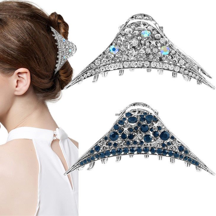 2 Pcs Rhinestone Vintage Claw Hair Clips Metal Hair Claw Star Crystal Sparkly Hair Clamps Retro Fancy Hair Claw Jaw Clip