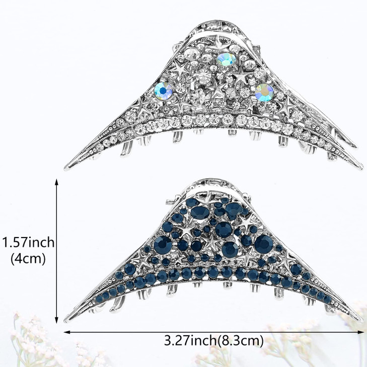 2 Pcs Rhinestone Vintage Claw Hair Clips Metal Hair Claw Star Crystal Sparkly Hair Clamps Retro Fancy Hair Claw Jaw Clip