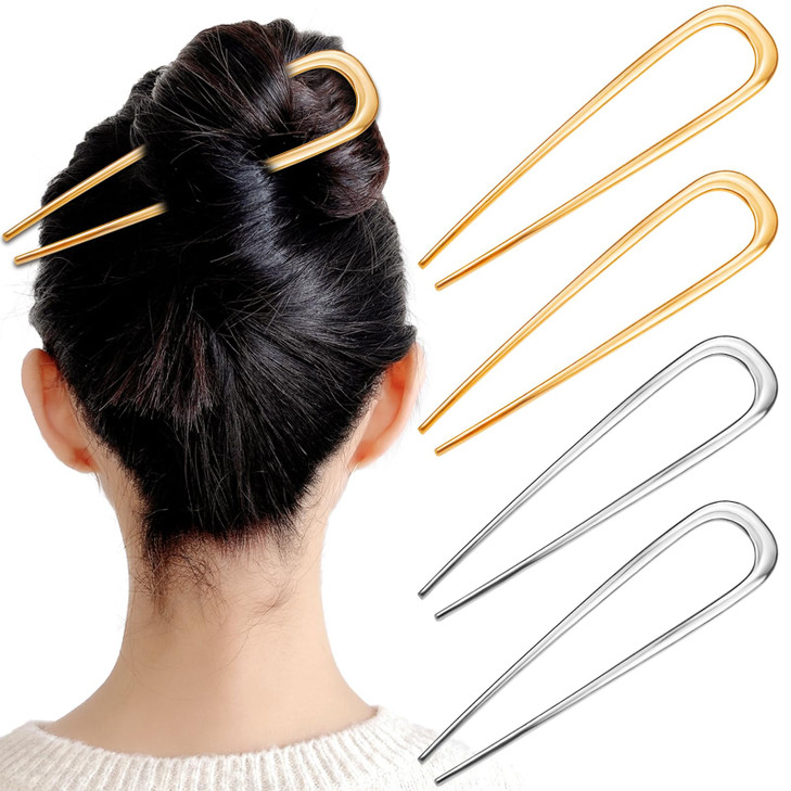 4 Pcs 55Inch French Hair Pins Large Ushaped Chignon 2 Prong Bun Hair Sticks Vintage Metal Forks Stick Accessories for Lo