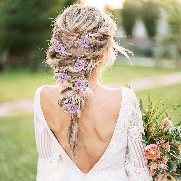 6 Pcs Bridal Flower Wedding Hair Pins Crystal Pearl Hair Pins Clips Headpiece Gold Wedding Hair Accessories Jewelry with