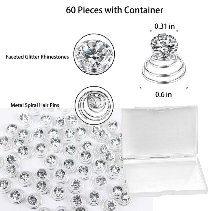 60 PCS Gems Rhinestone Twister Hair Studs Set Diamond Spiral Pearl Flower Jewels Hair Pins Sticks for Wedding Bridal Pro
