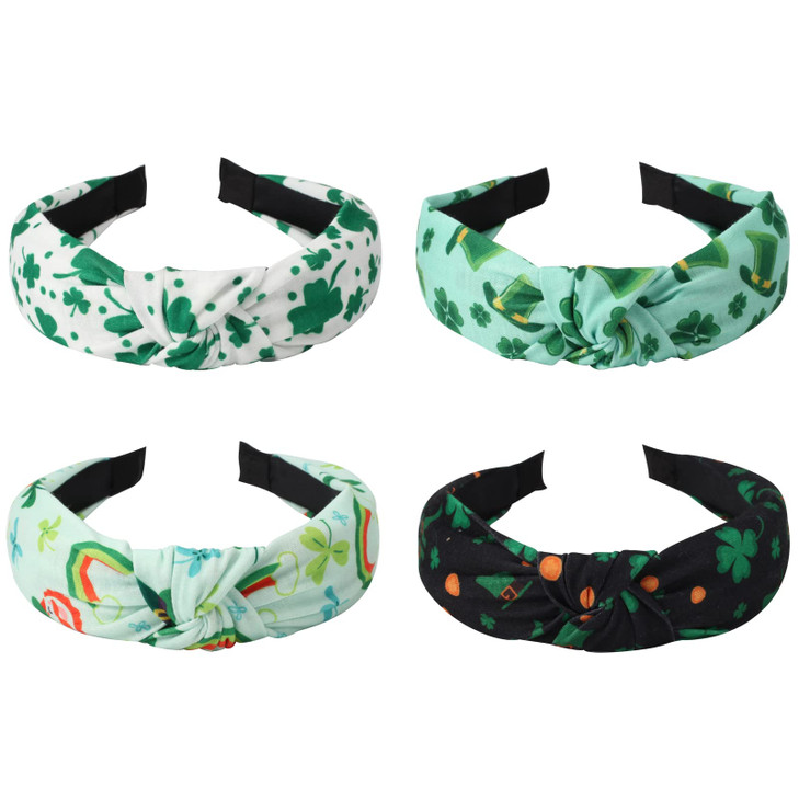 Ardorchid 4 Pack St Patricks Day Headbands Irish Green Shamrock Hair Accessories for Women Girls Gifts Wide Knot Turban