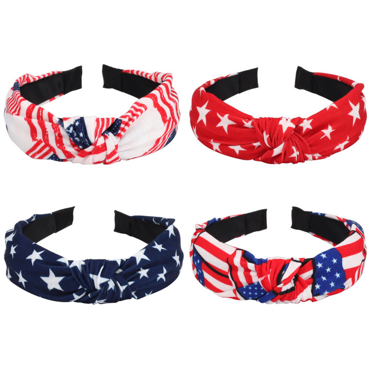 Budsmile 4PCS American Flag Headbands for Women Girls Independence Day 4th of July Red White Blue Patriotic USA Bow Knot