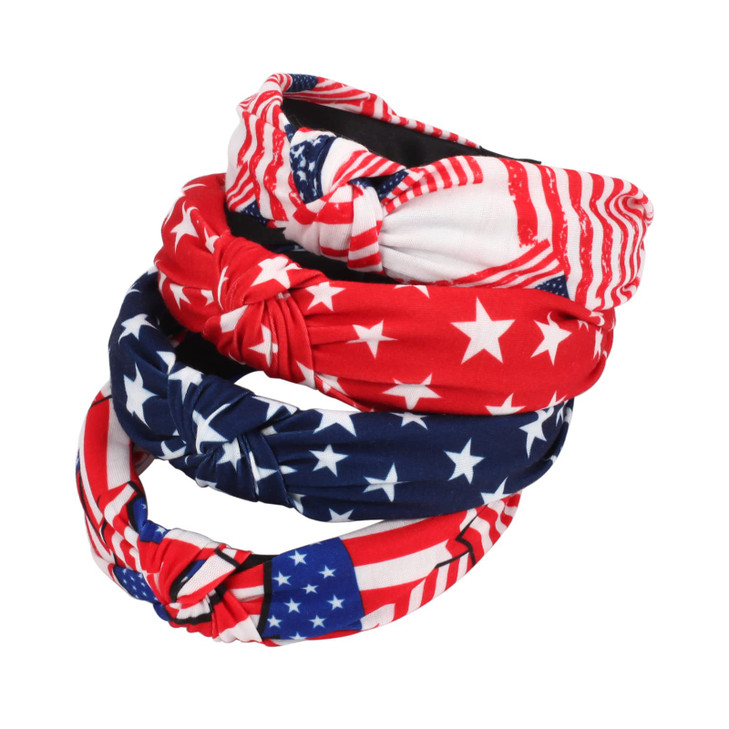 Budsmile 4PCS American Flag Headbands for Women Girls Independence Day 4th of July Red White Blue Patriotic USA Bow Knot