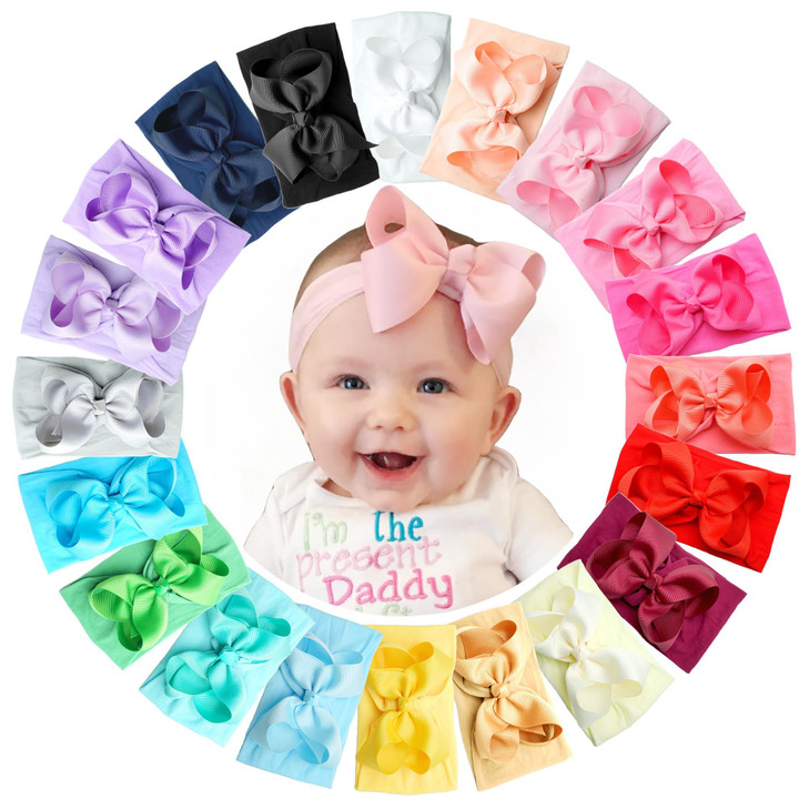 Yxiang 20PCS Baby Girl Bows Headbands 4 Infant Bows Headbands Super Elastics Nylon Hairbands Cute Handmade Ribbon Bows f