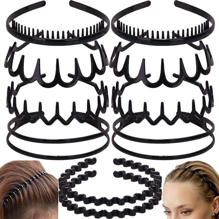 BOYIVI 10 PCS Non Slip Fashion Effortless Plastic Headbands with Teeth Skinny Hair Bands Combs for Women Men Teen Boys G