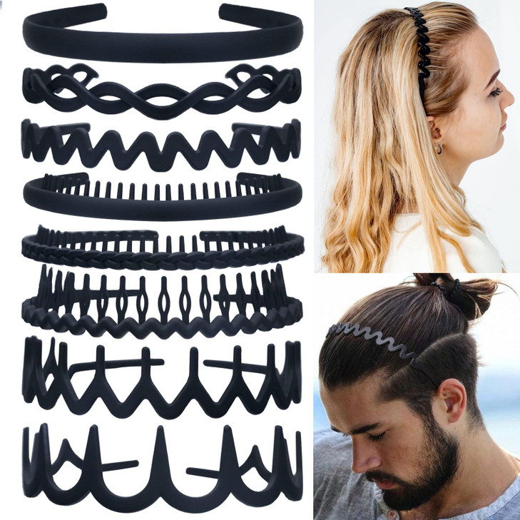 LAPOHI 8 PCS Fashion Effortless Plastic Headbands with Teeth Comb Black Skinny Headbands No Slip Hair Bands for Women Me