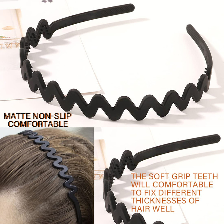 LAPOHI 8 PCS Fashion Effortless Plastic Headbands with Teeth Comb Black Skinny Headbands No Slip Hair Bands for Women Me
