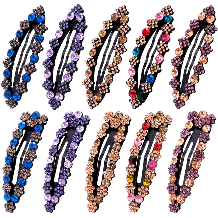 OIIKI Rhinestone Snap Hair Clips for Women 10pcs Sparkly Glitter Crystal Hair Clips Barrettes Bling Diamond Fancy Hair S