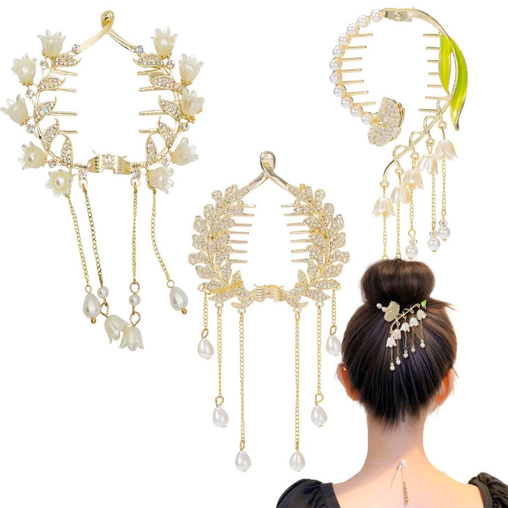 3 PCS Jewelry Rhinestone Hair Claw Clips for Women Long Tassel Hair Claw Clips Non Slip Hair Accessories Hair Barrettes