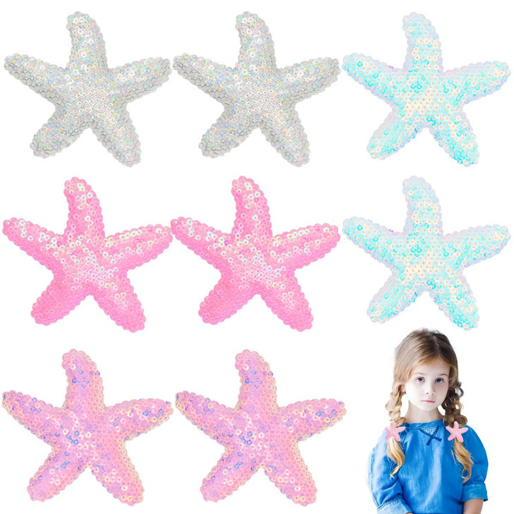 8 PCS Starfish Hair Clips for Girls Beach Sea Star Hair Pins Starfish Sequin Mermaid Costume Hair Accessories Multicolor