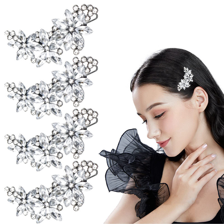 4 PACK Rhinestone Bridal Hair Clip Crystal Flower Wedding Barrette Elegant Bridal Hairpins Hair Accessories for Women Gi