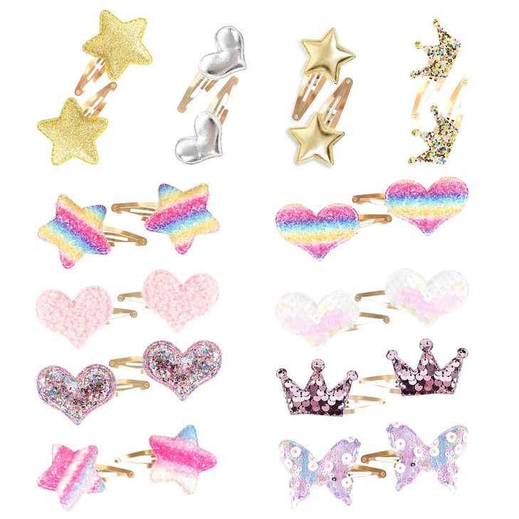 24Pcs Hair Pins for Girls Hairpins birthday Star Hair Clip Accessories Party Heart Rainbow Hair Ties Sparkly Toddler Kid