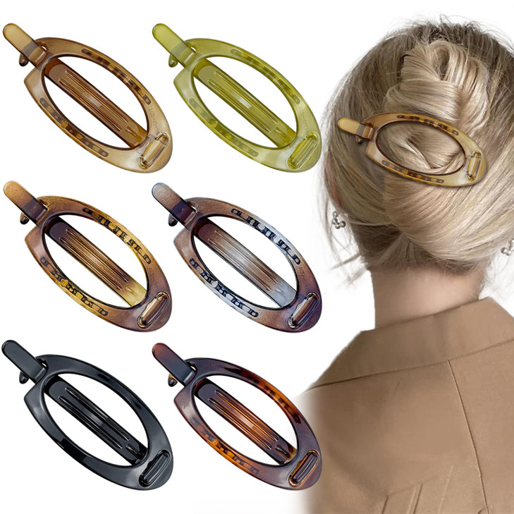 6 Pcs French Oval Hair Barrette Clip Plastic Bun Ponytail Holder Strong Hold Grip Hair Clips Closure Hairpin No Metal Ha