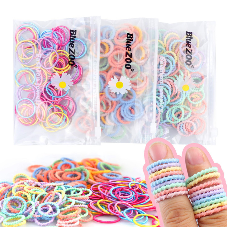 300PCS Elastic Hair Bands for Kids and Women 3 Styles Small Thin Hair Ponytail Holder Baby Girls Hair Ties No Damage Dia