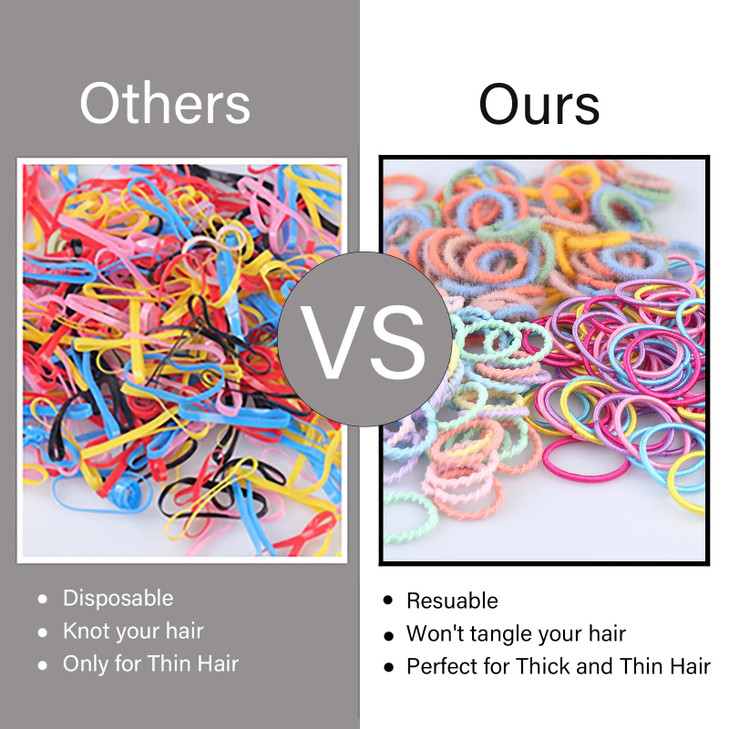 300PCS Elastic Hair Bands for Kids and Women 3 Styles Small Thin Hair Ponytail Holder Baby Girls Hair Ties No Damage Dia