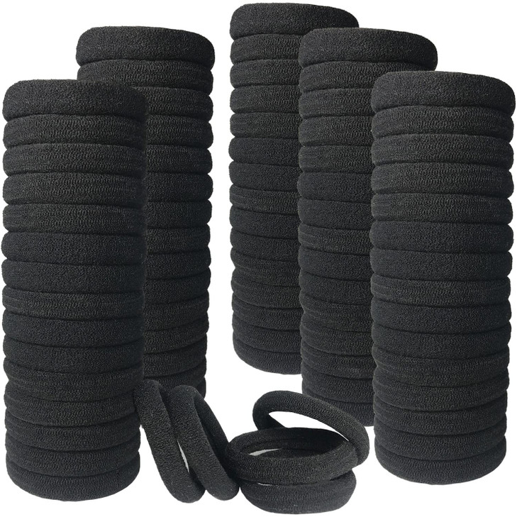 MARY LAVENDER 100pcs Thick Seamless Hair Ties for All Hair Types Black Color Hair Elastics Ponytail Holders Hair Scrunch