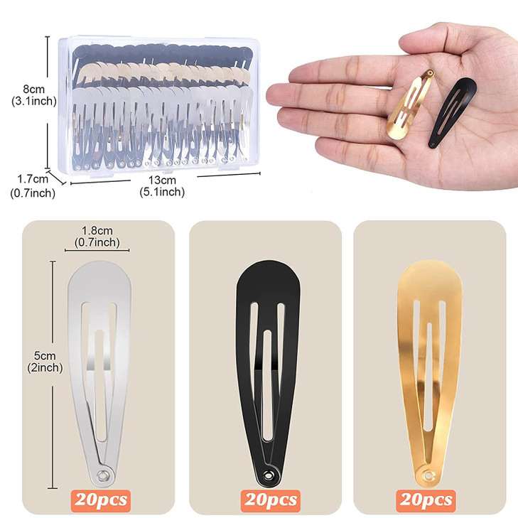 60 Pcs Snap Hair Clips with Storage Box 2 Inch No Slip Metal Hair Clips Barrettes for Styling Hair Pins Accessories for